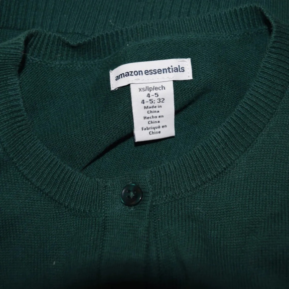AMAZON ESSENTIALS Hunter Green Girls Uniform Cardigan Sweater Size XS (4… - Picture 4 of 5